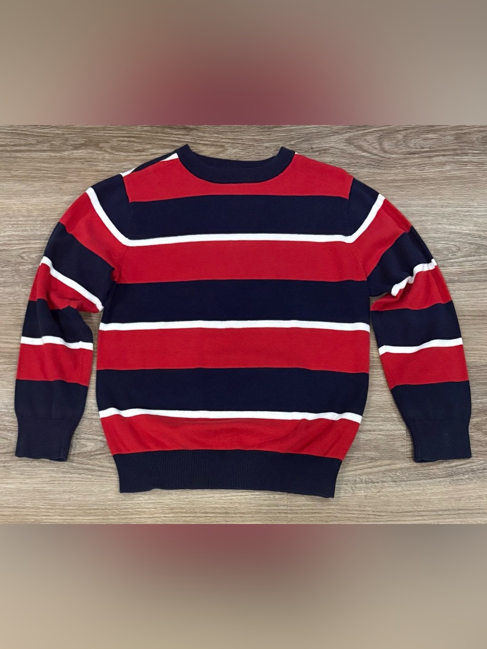 The Children's Place Red, Navy & White Striped Crewneck Sweater size 7/8